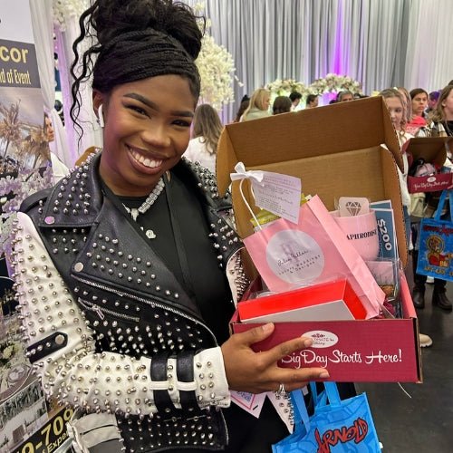 Girl holding bridal gift box