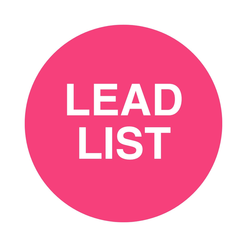 White square with hot pink circle in the middle with the title 'Lead List'